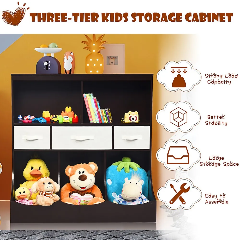 Costway 3-tier Kid Storage Shelf Cubes W/3 Baskets Corner Cabinet