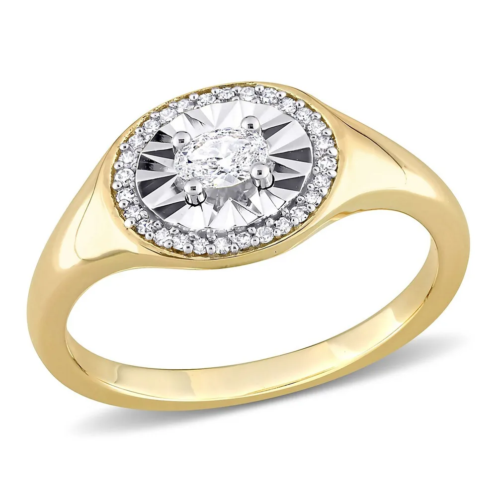 1/4 Ct Oval And Round-cut Diamond Ring 14k Yellow Gold