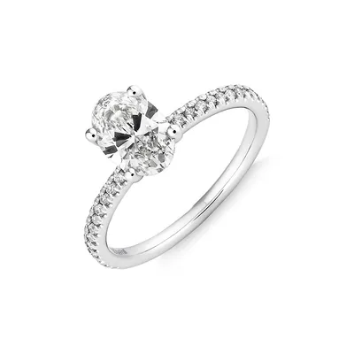 Engagement Ring With 1.14 Carat Tw Of Diamonds. A 1 Carat Oval Centre Laboratory-grown Diamond And Shouldered By 0.14 Carat Tw Of Natural Diamonds In 14kt White Gold