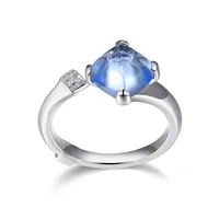 Rhodium-plated Sterling Silver Synthetic Blue Quatz & Cubic Zirconia Ring