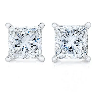 Ags Certified 14k Gold 1/4 Cttw 4-prong Set Princess-cut Solitaire Diamond Push Back Stud Earrings (g-h Color