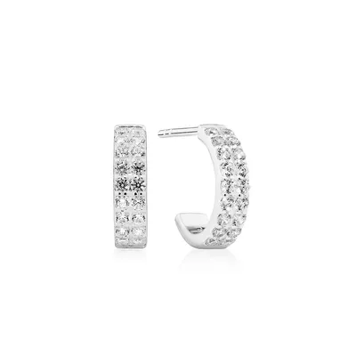 Half Hoops With Cubic Zirconia In Sterling Silver
