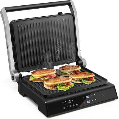 Electric Panini Press Grill 1200w Sandwich Maker With Independent Temperature Control & Removable Drip Tray