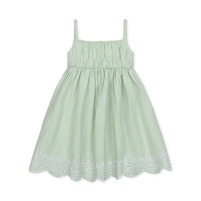 Organic Sleeveless Ruched Party Dress With Embroidered Hem