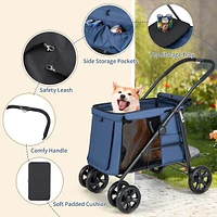 4-wheel Folding Pet Stroller With Breathable Mesh For Small & Medium Pets