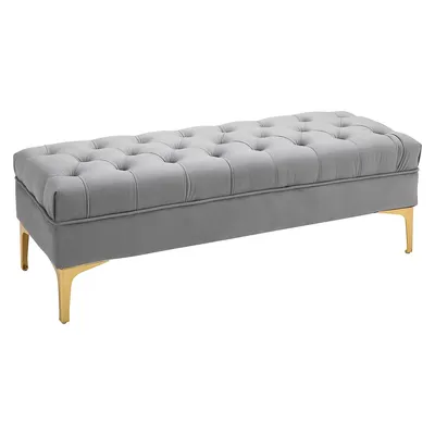 Linen Fabric Upholstered Bench with Button Tufted