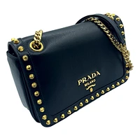 Pattina Black Calf Leather Studded Flap Chain Crossbody Bag