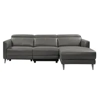Andria Modern Top Grain Leather Reclining Sectional Sofa with Chaise , Adjustable Headrest, Grey