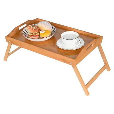 Portable Bamboo Breakfast Bed Tray with Handles & Foldable Legs