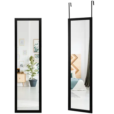 Full Length Over The Door Mirror Hanging Hooks Wall Mount Dressing Mirror Black