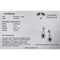 10k White Gold Gemstones & 0.38 Cttw Canadian Diamond Tear Drop Style Dangle Earrings