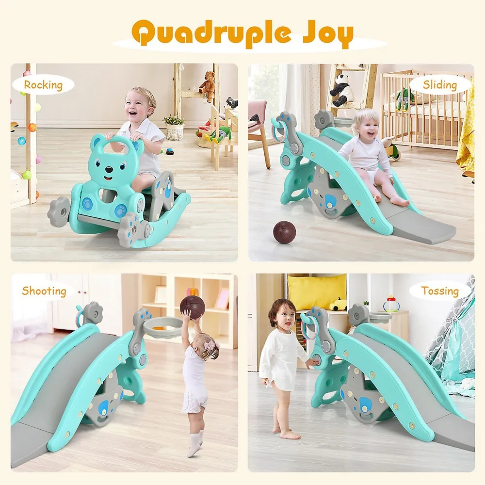 4-in-1 Rocking Horse & Slide Set Toddler Slide Playset W/basketball Hoop
