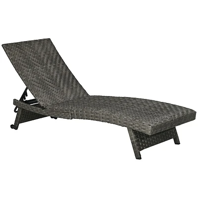 Patio Lounger W/ Adjustable Backrest Pe Wicker Lounge Chair