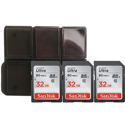 3x 32gb Sdhc Ultra 80mb/s Memory Card With Memory Card Holder