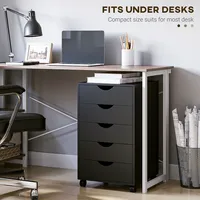 5 Drawer File Cabinet Storage Organizer With Wheels, Black