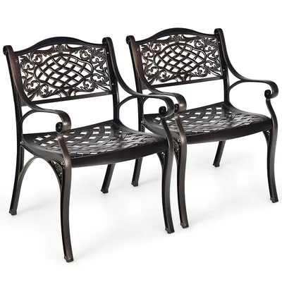 2pcs Patio Dining Bistro Chair All Weather Cast Aluminum Armrest Garden