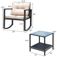 3pc Patio Rattan Conversation Set Rocking Chair Cushioned Sofa Garden Furniture