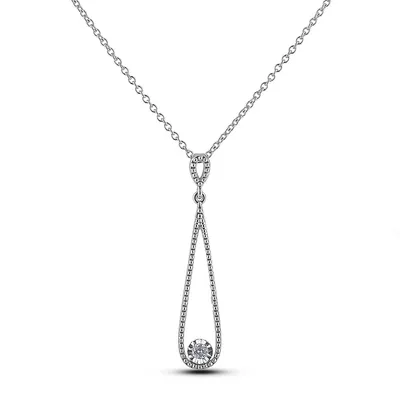 925 Sterling Silver 0.06 Cttw Canadian Diamond Illusion Miracle Set Solitaire Drop Pendant & Chain