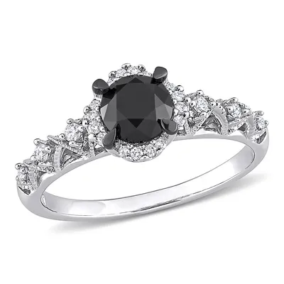 3/4 Ct Tw Black And White Diamond Vintage Engagement Ring 14k Gold