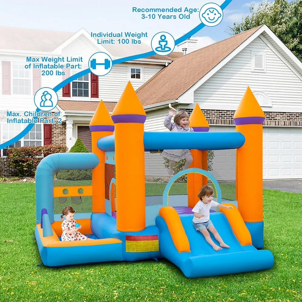 5-in-1 Inflatable Bounce Castle Kids Jumping Bouncer With Ocean Balls & 735w Blower