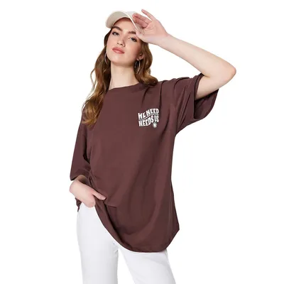 Women Oversize Basic Crew Neck Knit T-shirt