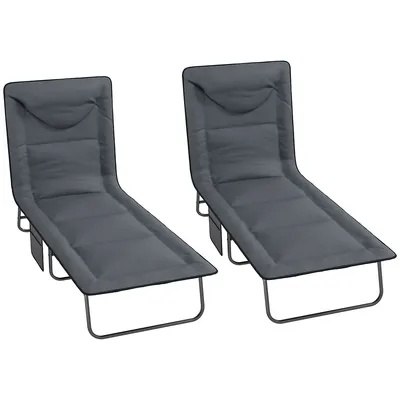 2 Pieces Folding Chaise Lounge With Reclining Back, Grey