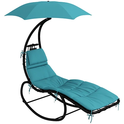 Tanning Chair W/ Sunshade Roof, Chaise Lounge, Turquoise