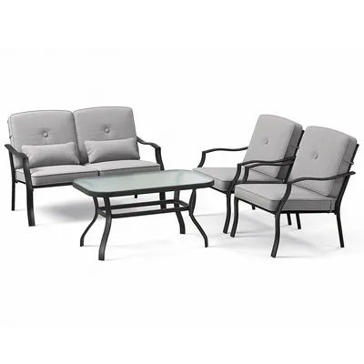 4 Pcs Patio Furniture Set Outdoor Conversation Sofa Tempered Glass Coffee Table