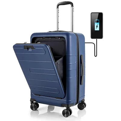 20" Carry-on Luggage Pc Hardside Suitcase Tsa Lock With Front Pocket & Usb Port