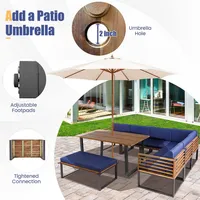 8pcs Patio Acacia Wood Dining Table & Ottoman Sofa Chair Set Outdoor Furniture