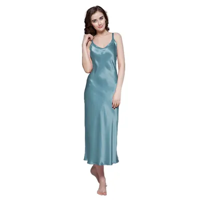 22 Momme Long & Close Fitting Silk Nightgown Blue Haze