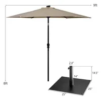9ft Market Patio Umbrella W/solar Lights & 40 Lbs Steel Stand
