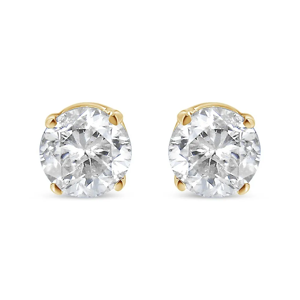 Ags Certified 14k Yellow Gold 1/2 Cttw 4 Prong Set Brilliant Round-cut Solitaire Diamond Push Back Stud Earrings (o-p, Color, Si2-i1 Clarity)