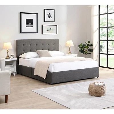 Grey Fabric Storage Bed With Button Tufting Headboard
