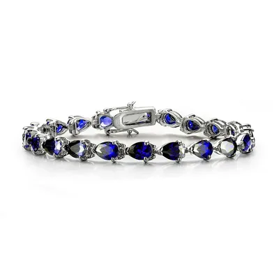 Sterling Silver White Gold Plating Sapphire Cubic Zirconia Tennis Bracelet