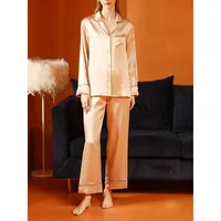 Pure Silk Unisex Long Sleeve Pajama Set Beige