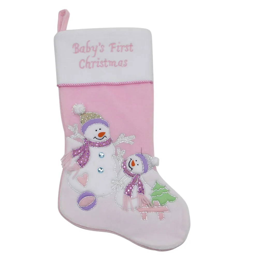 Northlight 21 Light Pink Baby's First Christmas Velveteen Snowmen