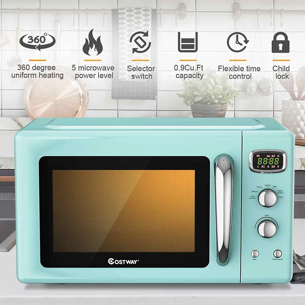 0.9cu.ft. Retro Countertop Compact Microwave Oven 900w 8 Cooking Settings
