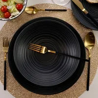 Black Grain 12 Piece Stoneware Dinnerware Set, Service For 4