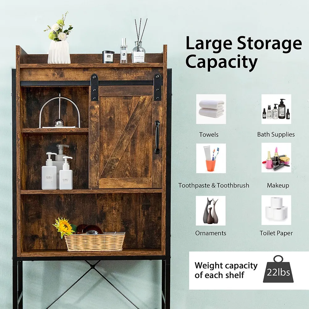 Costway Over-the-Toilet Storage Cabinet Bathroom Organizer w/ Sliding Barn Door Espresso