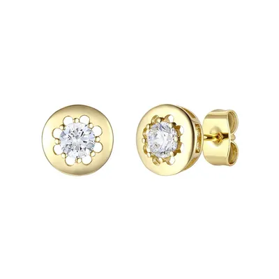 Sterling Silver 14k Yellow Gold Plated with 0.60ctw Lab Created Moissanite Solitaire Modern Bezel Stud Earrings