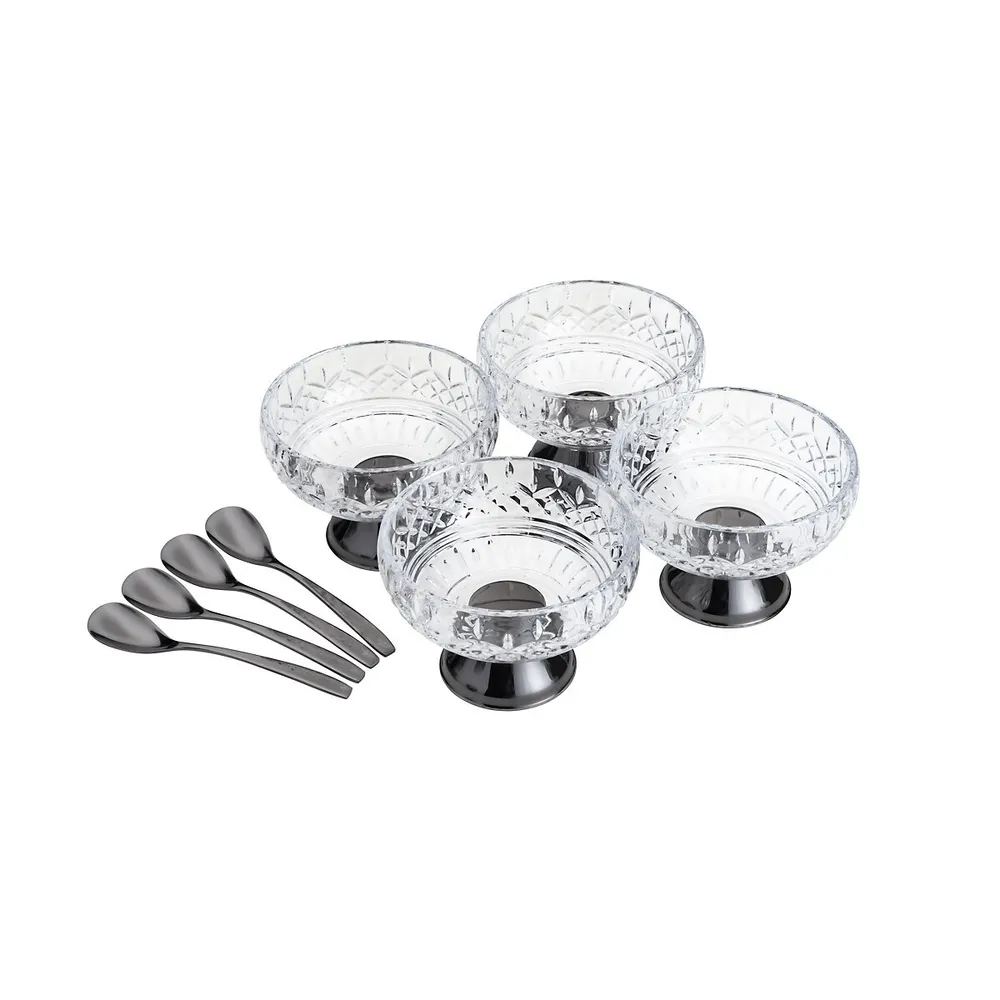 Lys Collection Crystal Dessert Bowls With Spoons Set Of 4