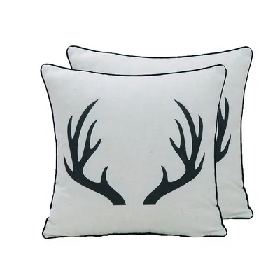 Cottage Icons Throw Pillow Antler Digital Print With Poly Insert - Set Of 2