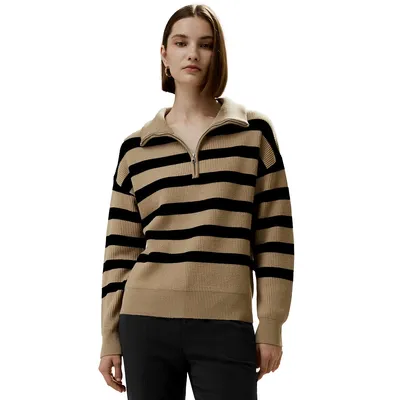 Collared Quarter-zip Wool Sweater For Women