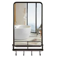 Wall Bathroom Mirror W/ Shelf Hooks Sturdy Metal Frame For Bedroom Living Room