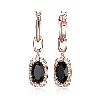 Rose Gold-plated Sterling Silver Genuine Black Agate & Cubic Zirconia Drop Earring