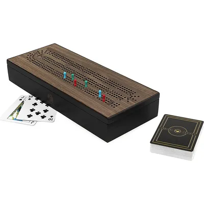 Legacy Deluxe Cribbage Classic Game With Lined Wooden Case And Colored Metal Movers, Family Game For 2 To 4 Players Ages 8 And Up