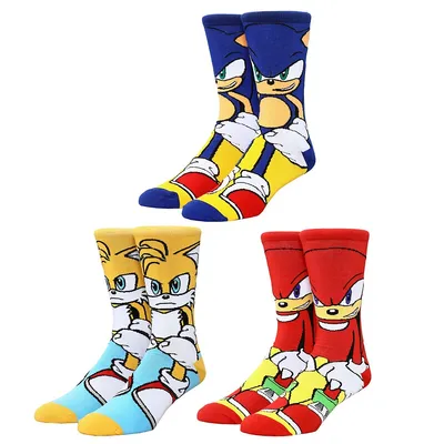 Sega Sonic The Hedgehog Tails And Knuckles Animigo 3 Pack Crew Socks