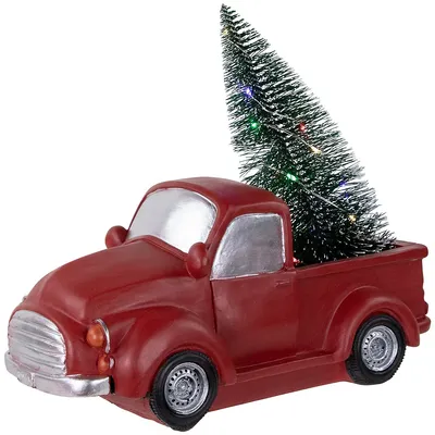 10" Red Vintage Truck With Led Lighted Christmas Tree Decoration