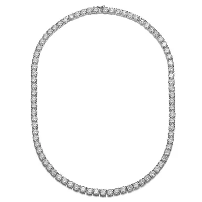 White Gold Plating With Clear Round Cubic Zirconia 4mm Tennis Necklace